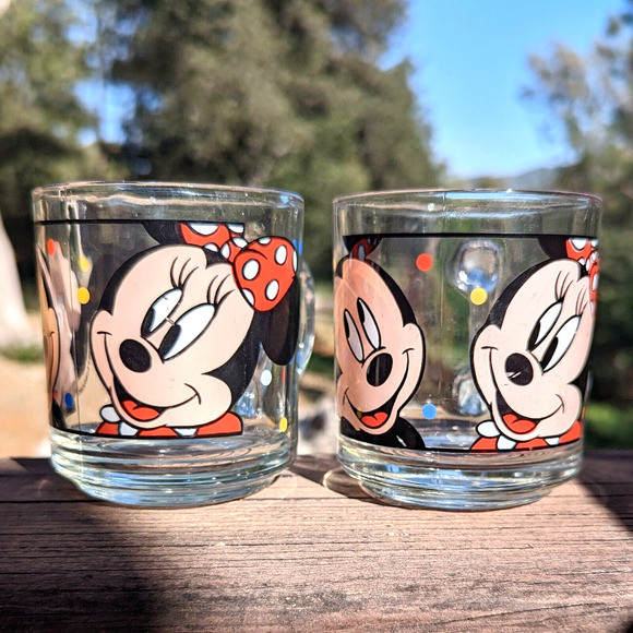 Anchor Hocking Disney Mickey and Minnie Mouse Clear Glass Mug Coffee Cup Vintage - Picture 5 of 13